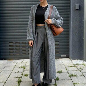 Grey Casual Women's Loose Fit Christmas Sweater Cardigan